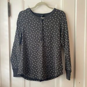 Lucky Brand thermal henley shirt top dark gray ditzy floral XL